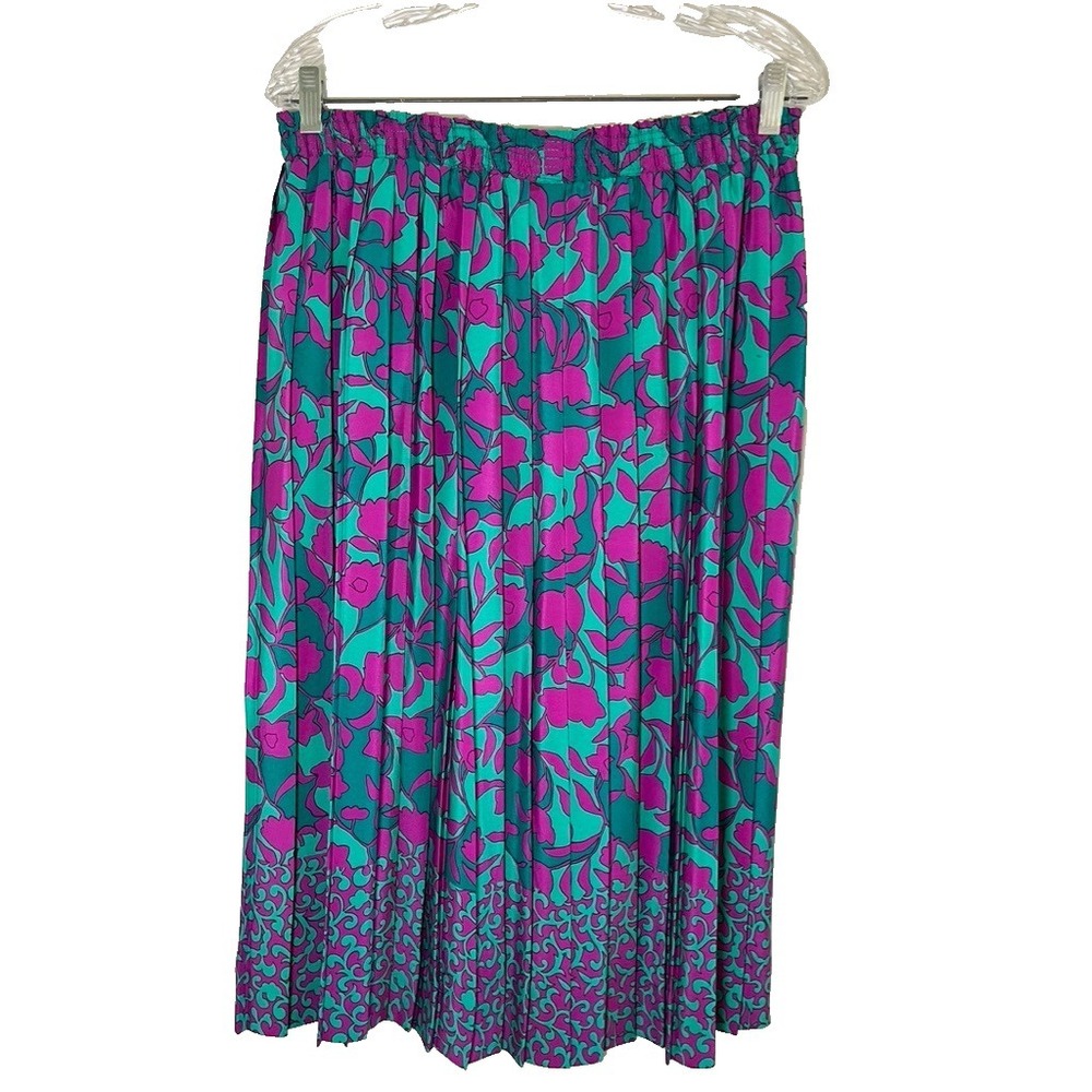 Vintage Floral Pleated Skirt 14 Boho Indie Retro Mod Secretary